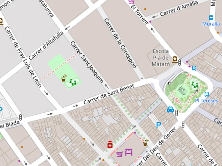 Mapa de Mataró con la ubicación de Moldumat, en el Carrer Sant Joaquim, 27